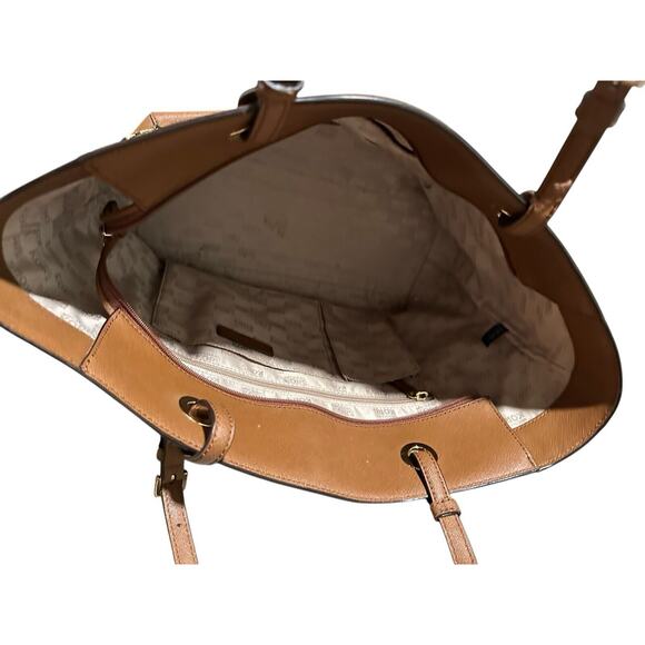 Michael Kors MK Walsh Camel Brown Saffiano Leather Tote Large Shoulder Bag Used - Picture 5 of 14